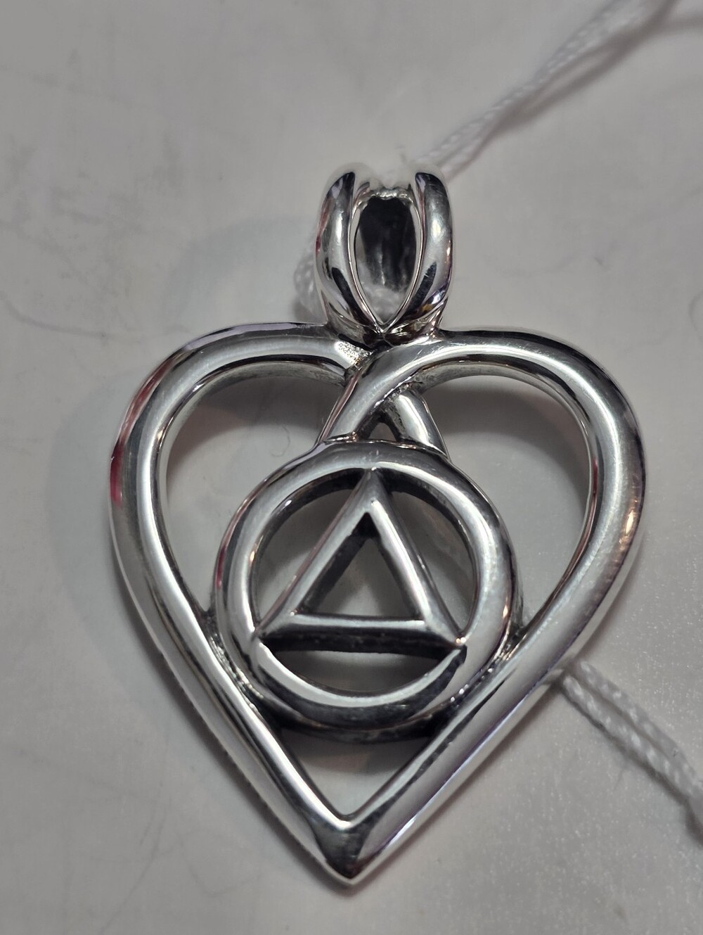 Silver AA Recovery Heart Pendant with Triangle Center - Women Jewelry